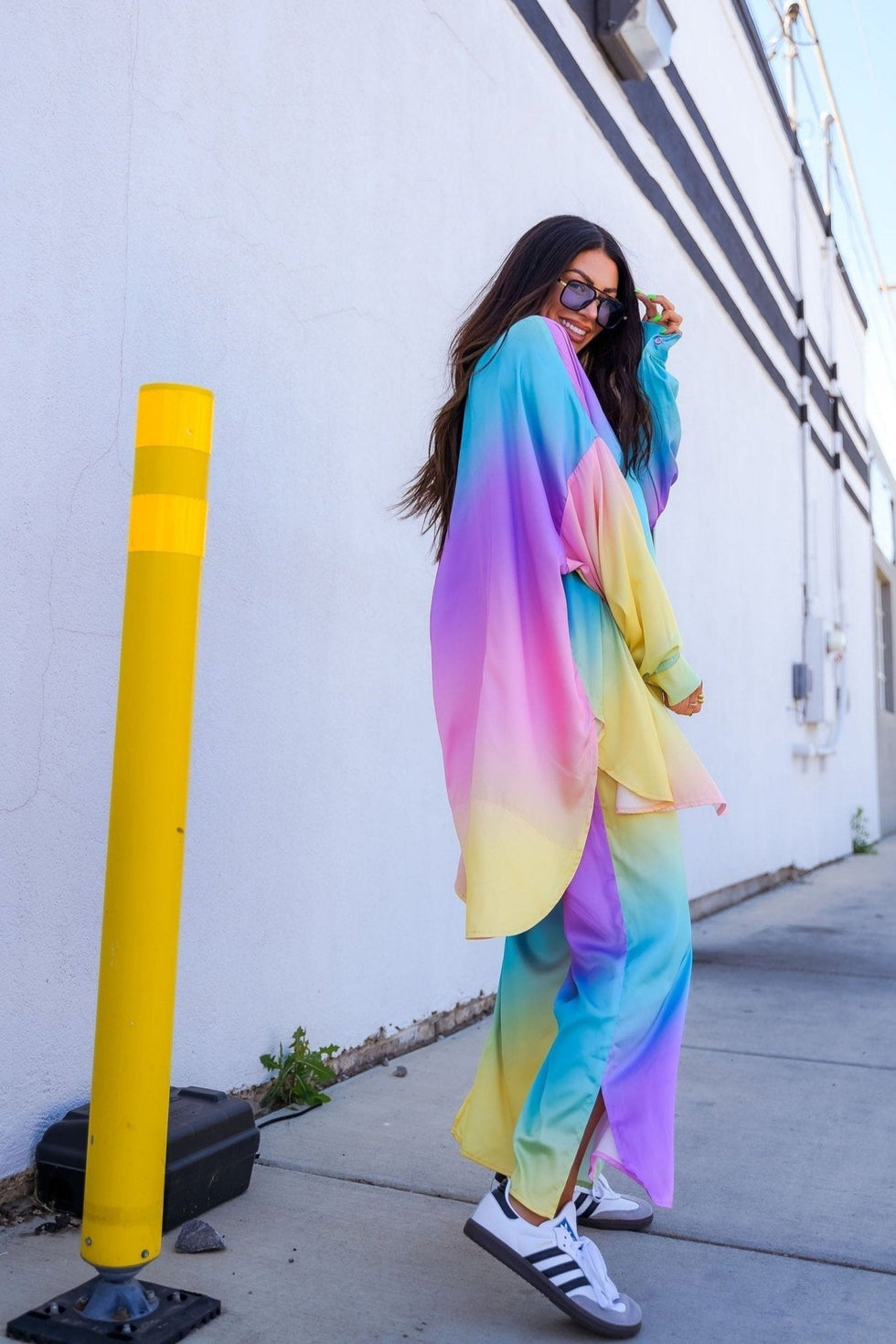 Lala Satin Playsuit in Rainbow Daydream Dressed in Lala