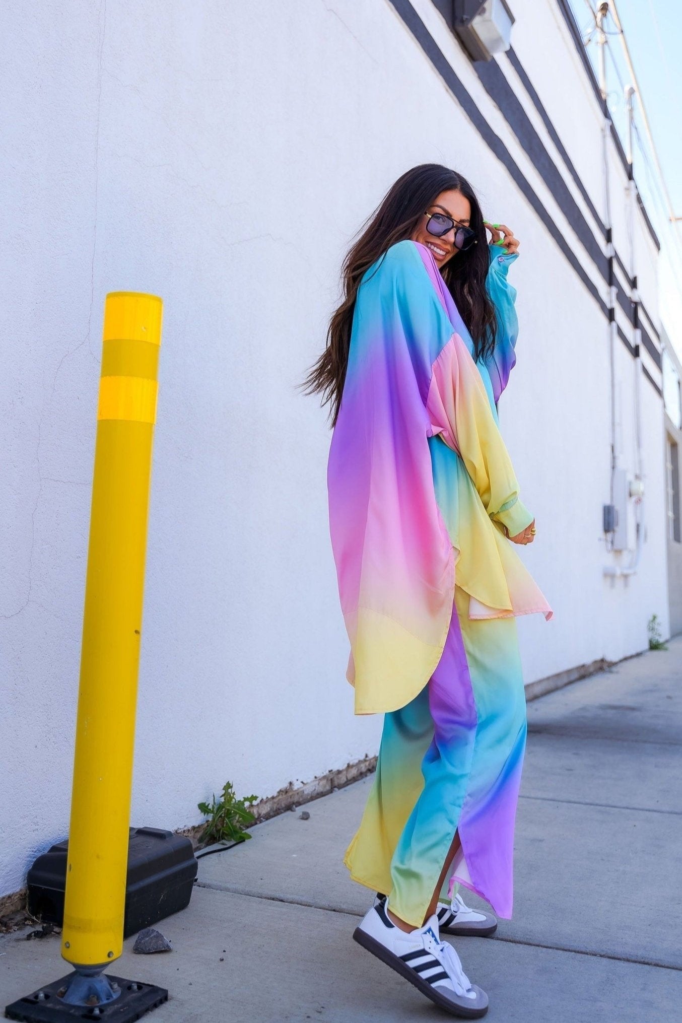 Lala Satin Playsuit in Rainbow Daydream Dressed in Lala