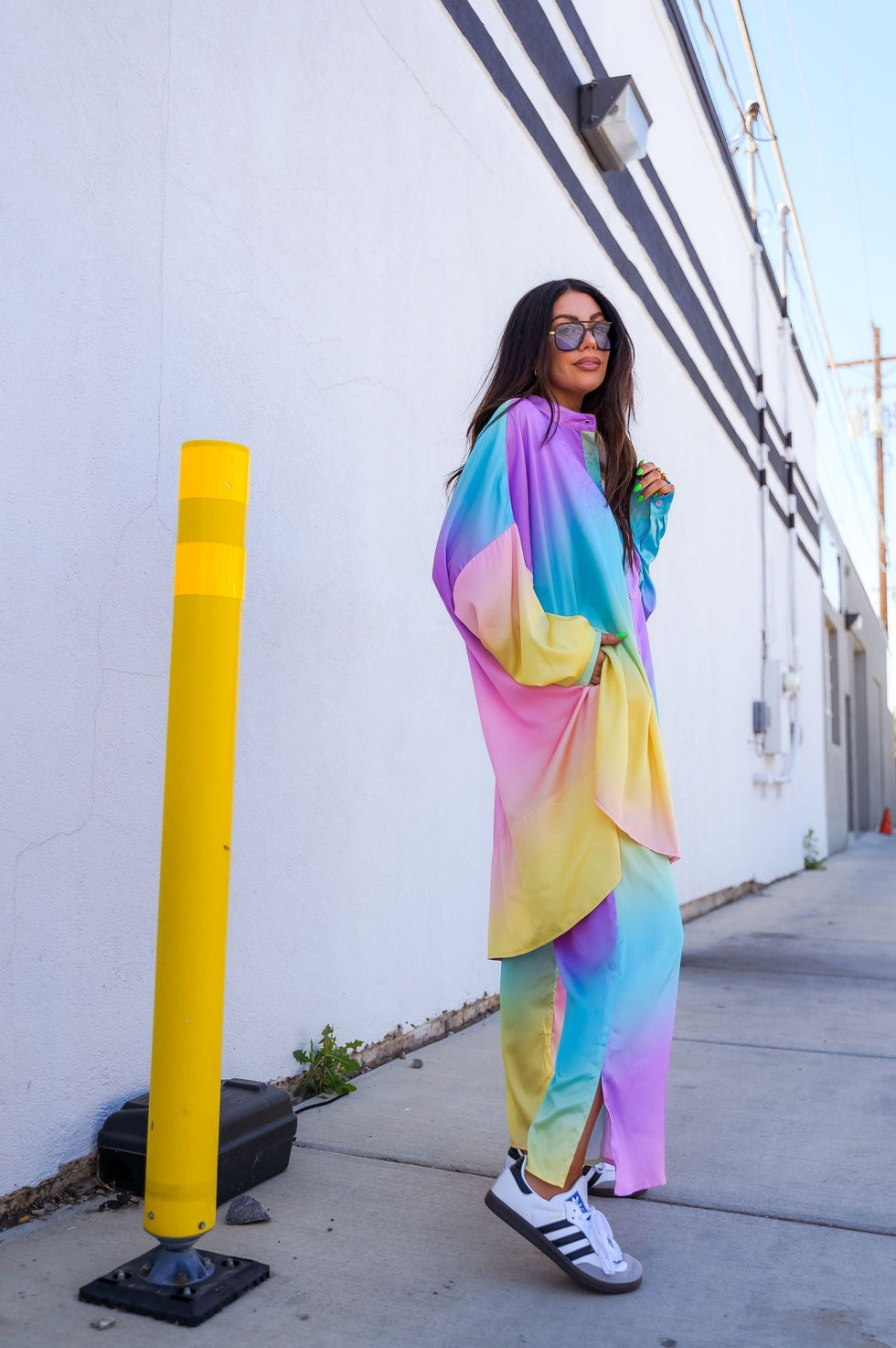 Lala Satin Playsuit in Rainbow Daydream Dressed in Lala