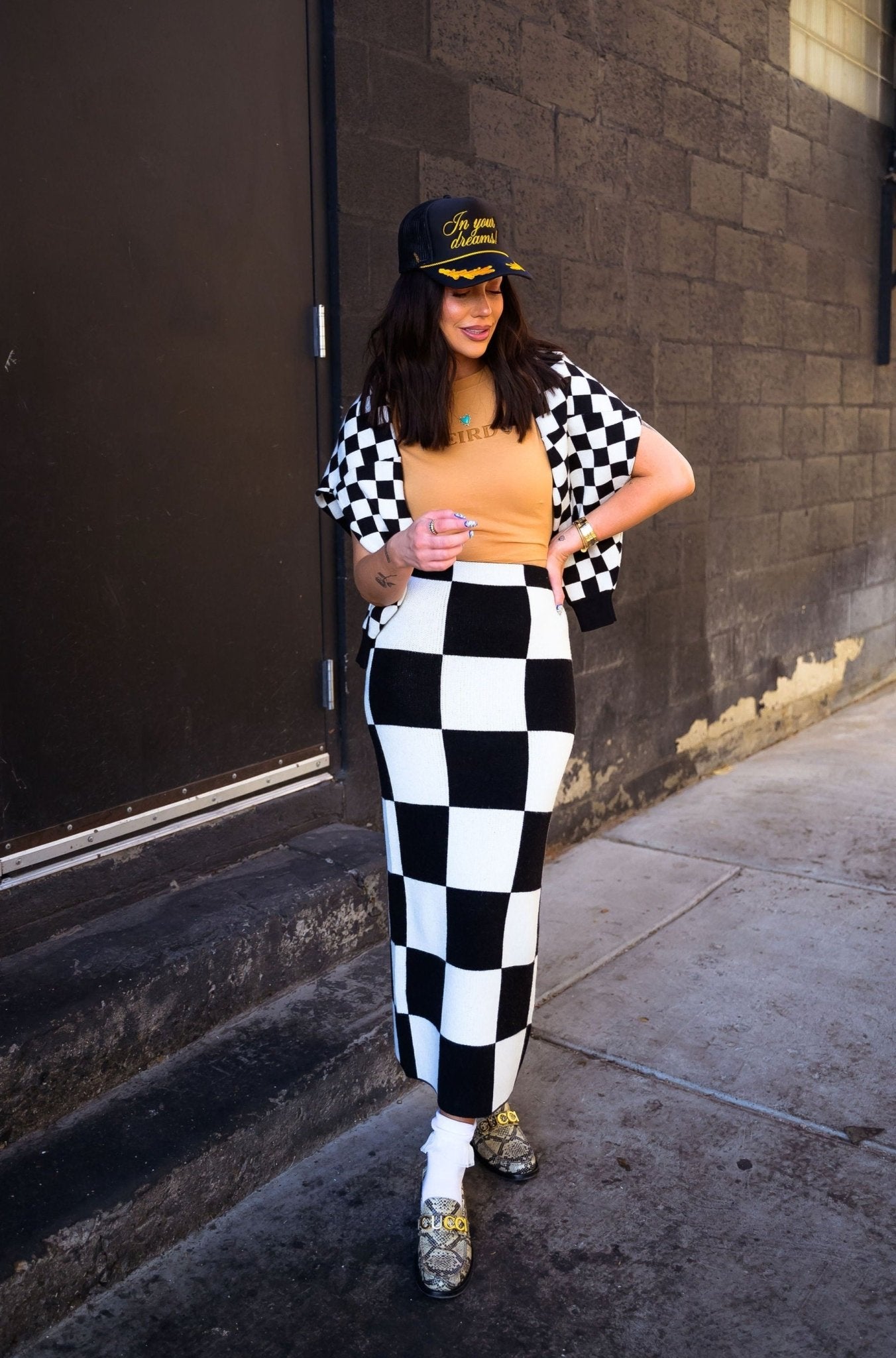 Black and white outlet checkerboard skirt