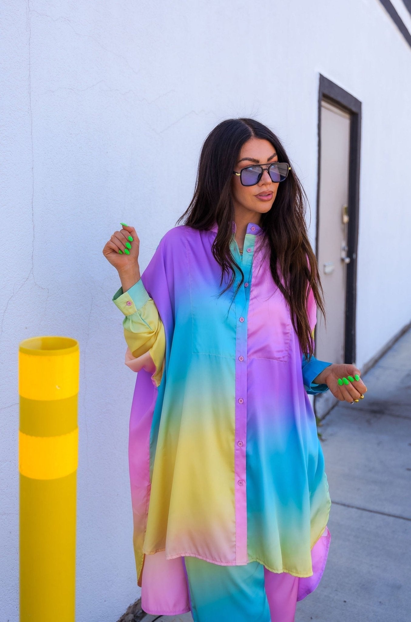 Lala Satin Playsuit in Rainbow Daydream Dressed in Lala
