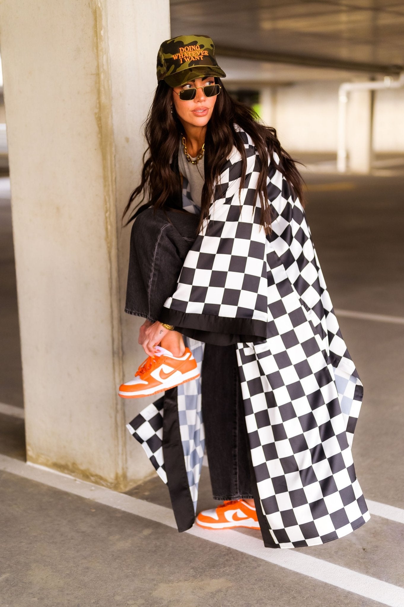 Good Karma Kimono in Checkerboard Dressed in Lala