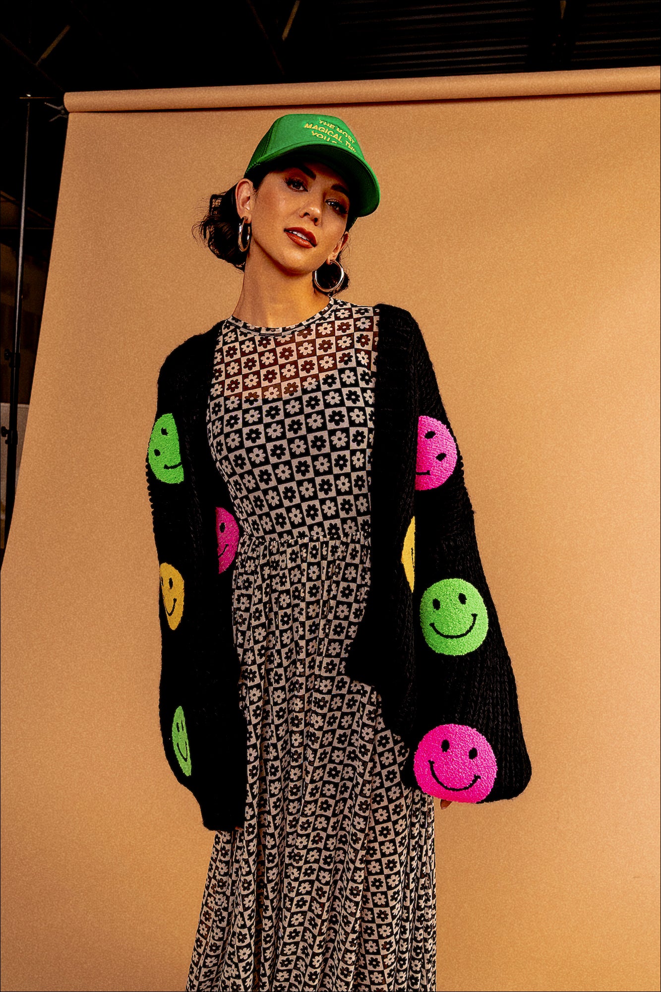 Visionary Hand Knit Smiley Cardigan Dressed in Lala