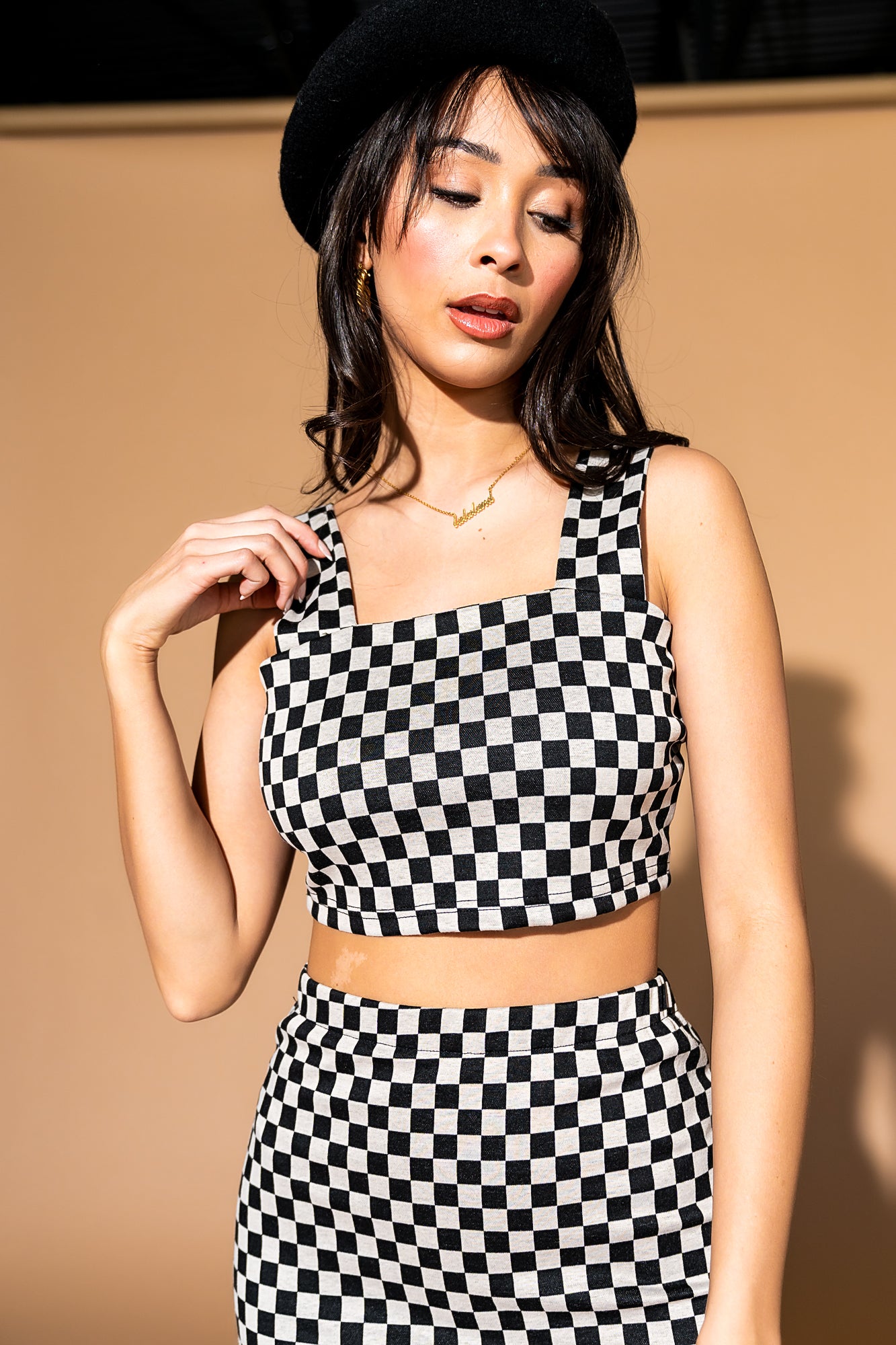 Looking Good Print Top + Skirt Set in Checkerboard