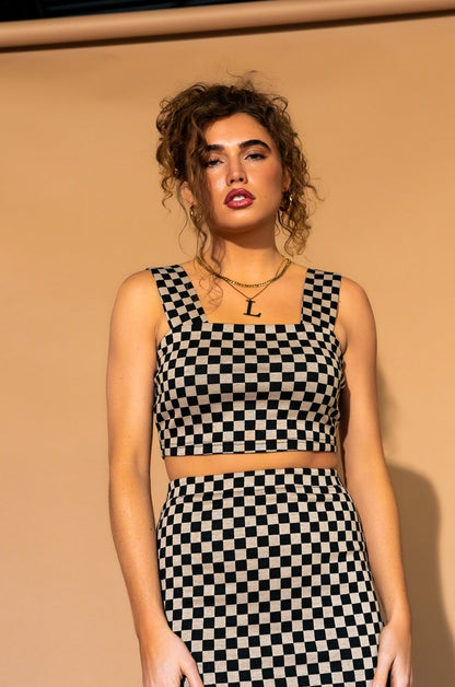 Looking Good Print Top + Skirt Set in Checkerboard