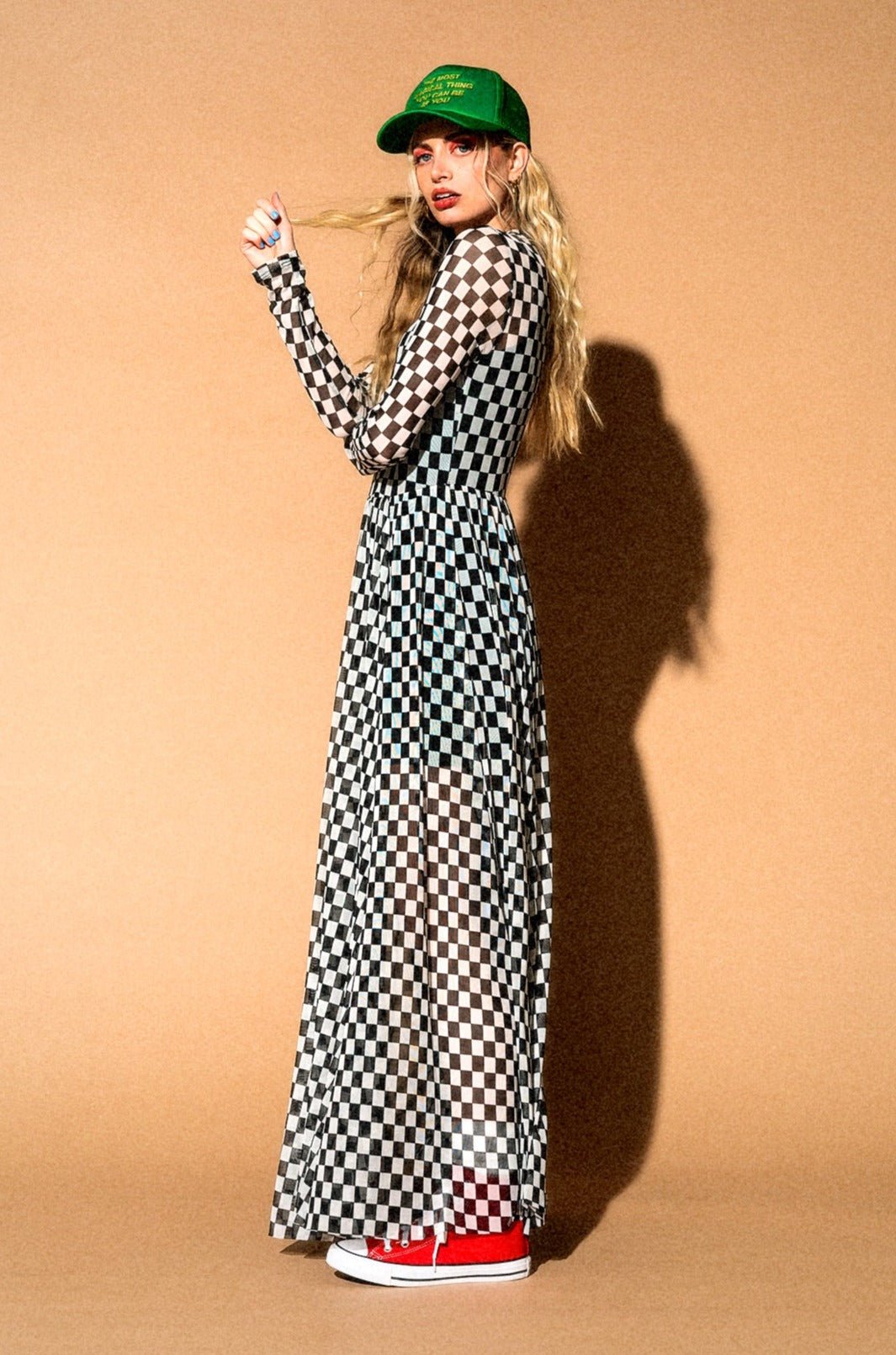 Checkerboard mesh clearance dress