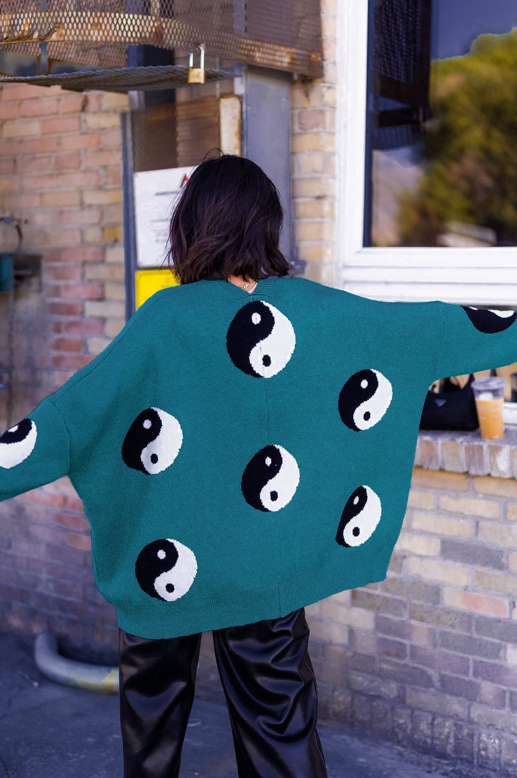 Main Character Energy Oversized Yin Yang Cardigan Dressed in Lala