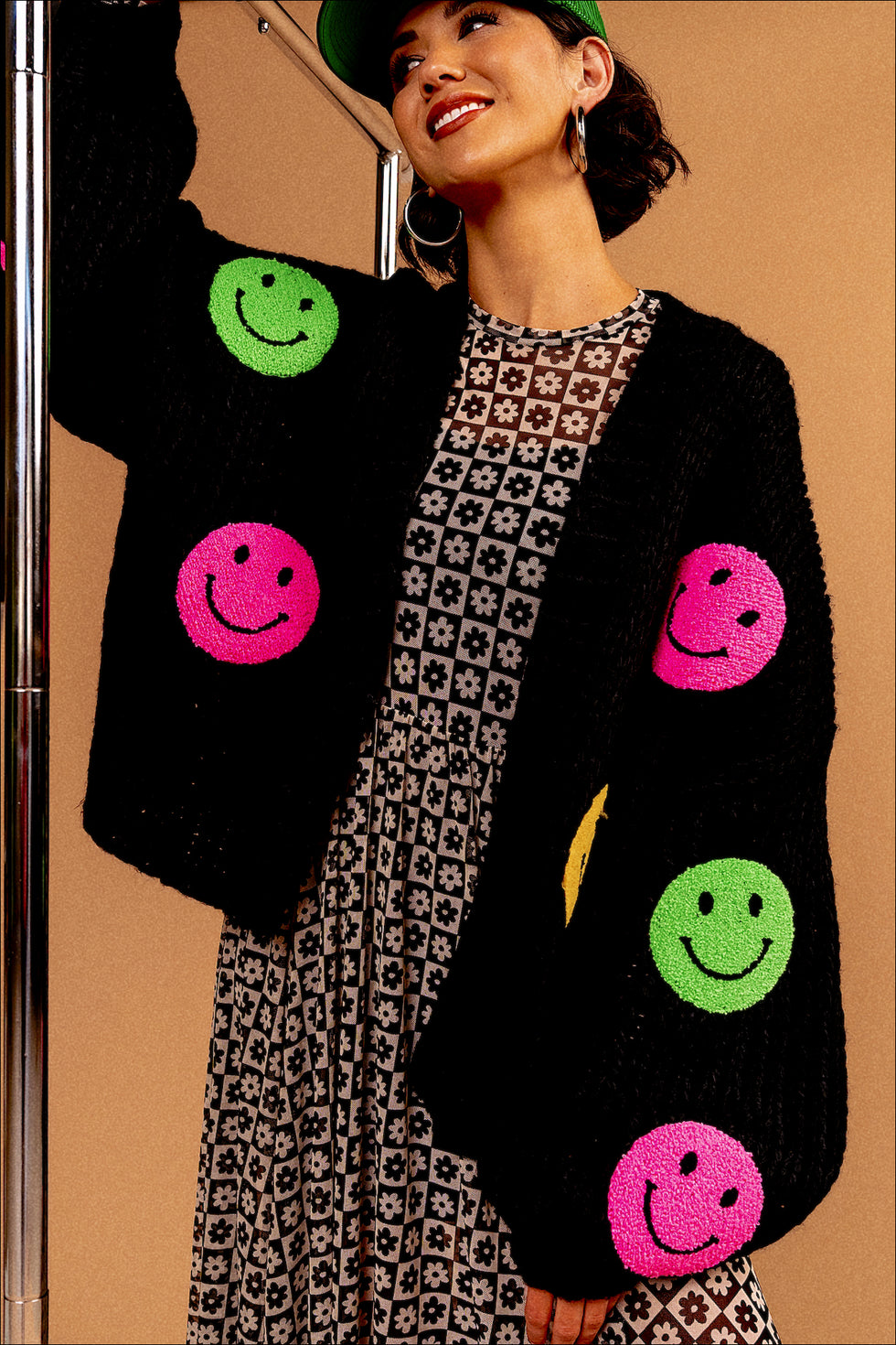Visionary Hand Knit Smiley Cardigan Dressed in Lala