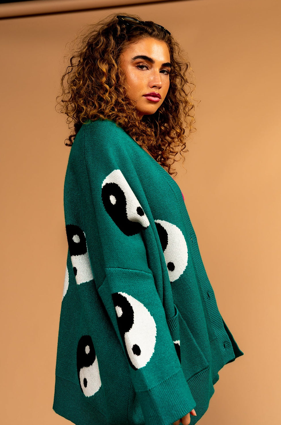 Main Character Energy Oversized Yin Yang Cardigan Dressed in Lala