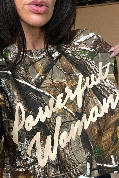 Powerful Woman Oversized Long Sleeve Tee in Camo