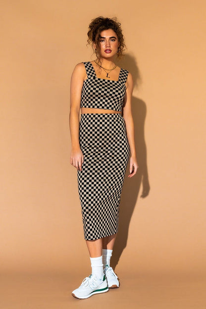 Looking Good Print Top + Skirt Set in Checkerboard