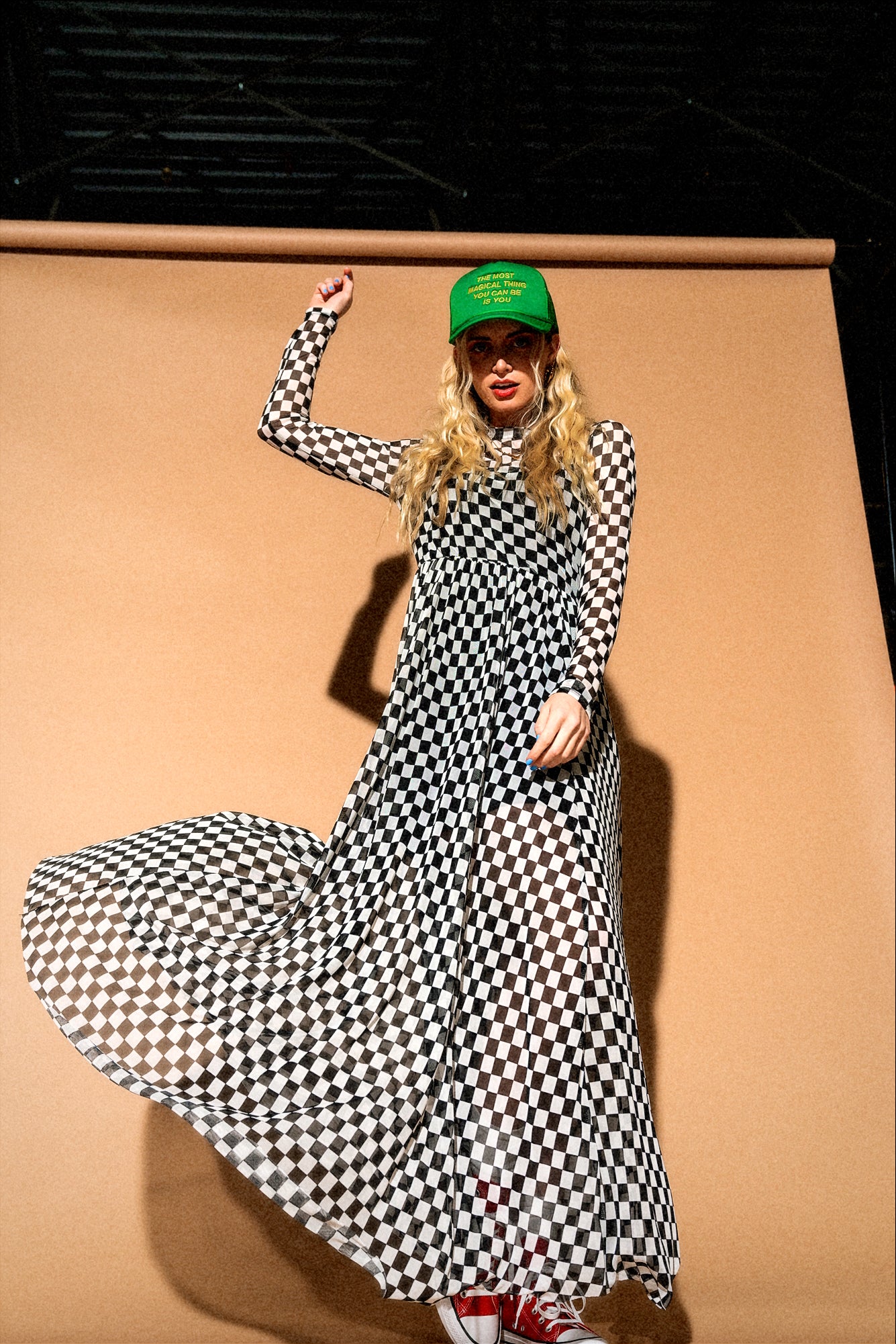black and white checkered maxi dress Alex Gingham Dress in Black