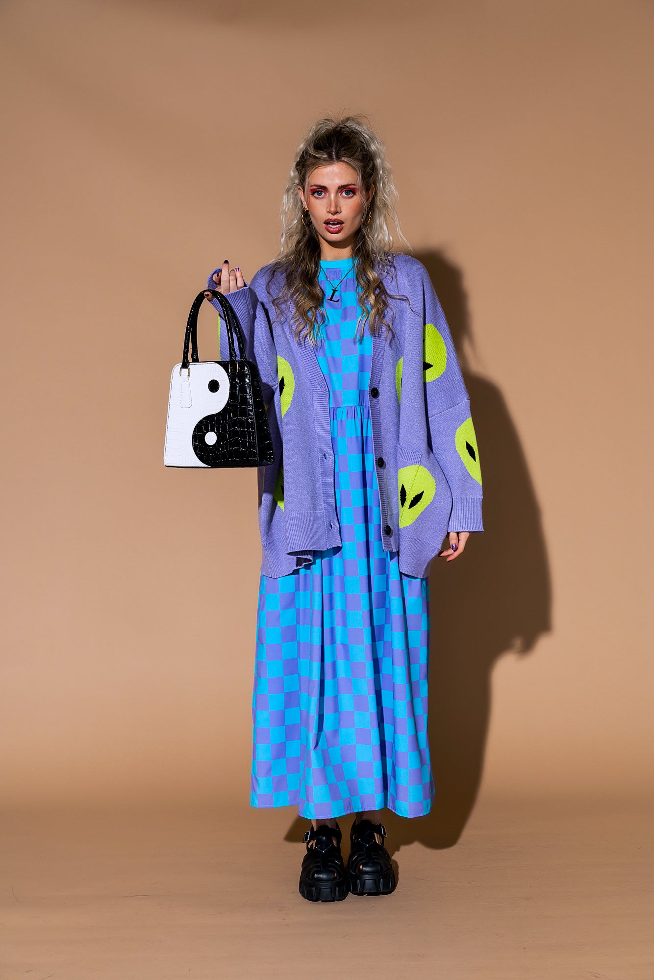 LALA ORIGINAL Too Cool For You Oversized Alien Cardigan in Lavender