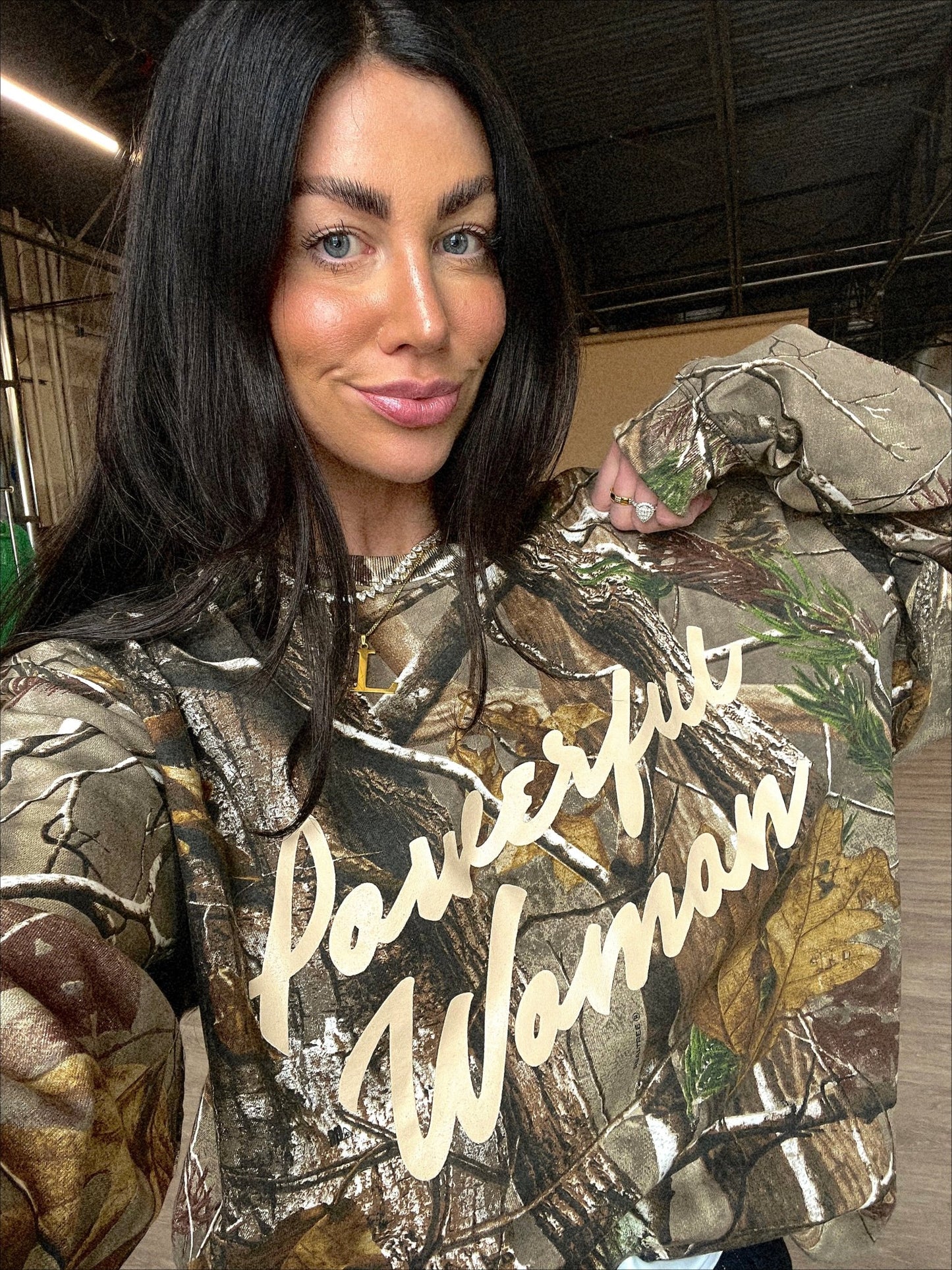 Powerful Woman Oversized Long Sleeve Tee in Camo