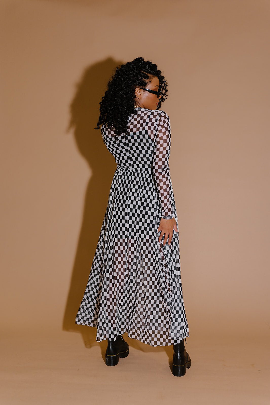 black and white checkered maxi dress More You Mesh Maxi Dress in Black + White Checkerboard