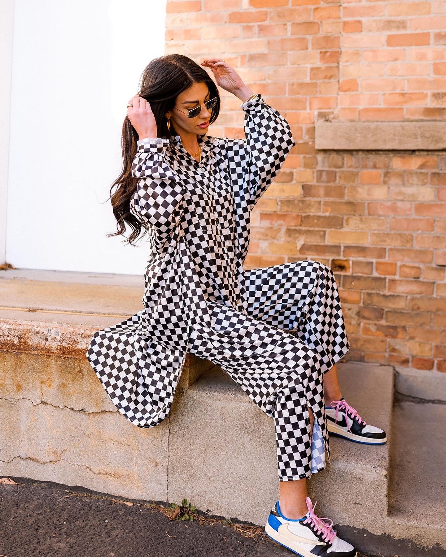 Lala Satin Playsuit in Checkerboard Dressed in Lala