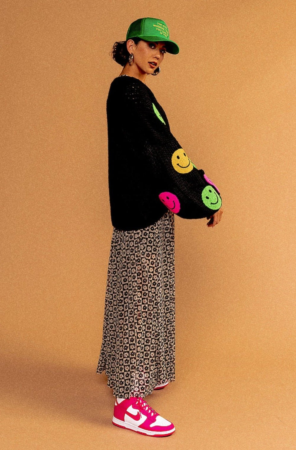 Visionary Hand Knit Smiley Cardigan Dressed in Lala