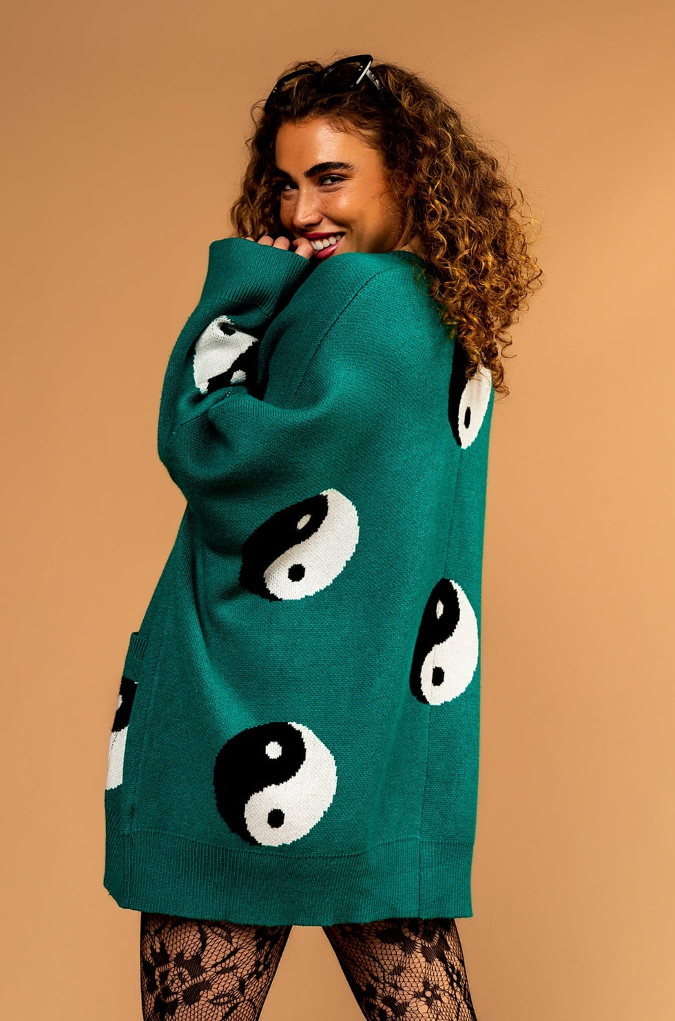 Main Character Energy Oversized Yin Yang Cardigan Dressed in Lala