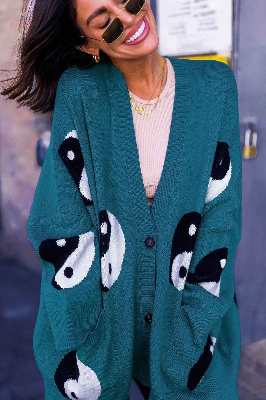 Main Character Energy Oversized Yin Yang Cardigan Dressed in Lala