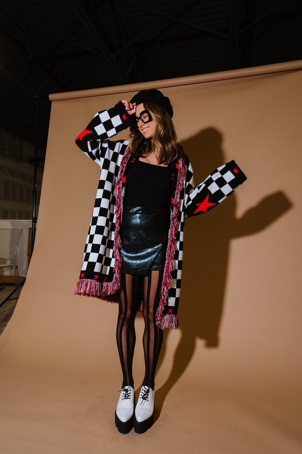 Legend Luxe Fringe Checkered Cardigan Dressed in Lala