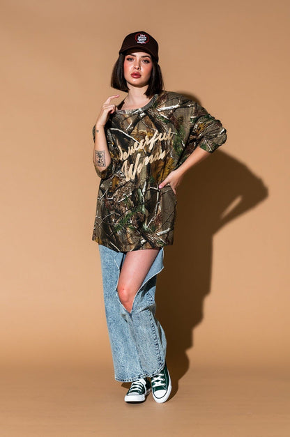 Powerful Woman Oversized Long Sleeve Tee in Camo