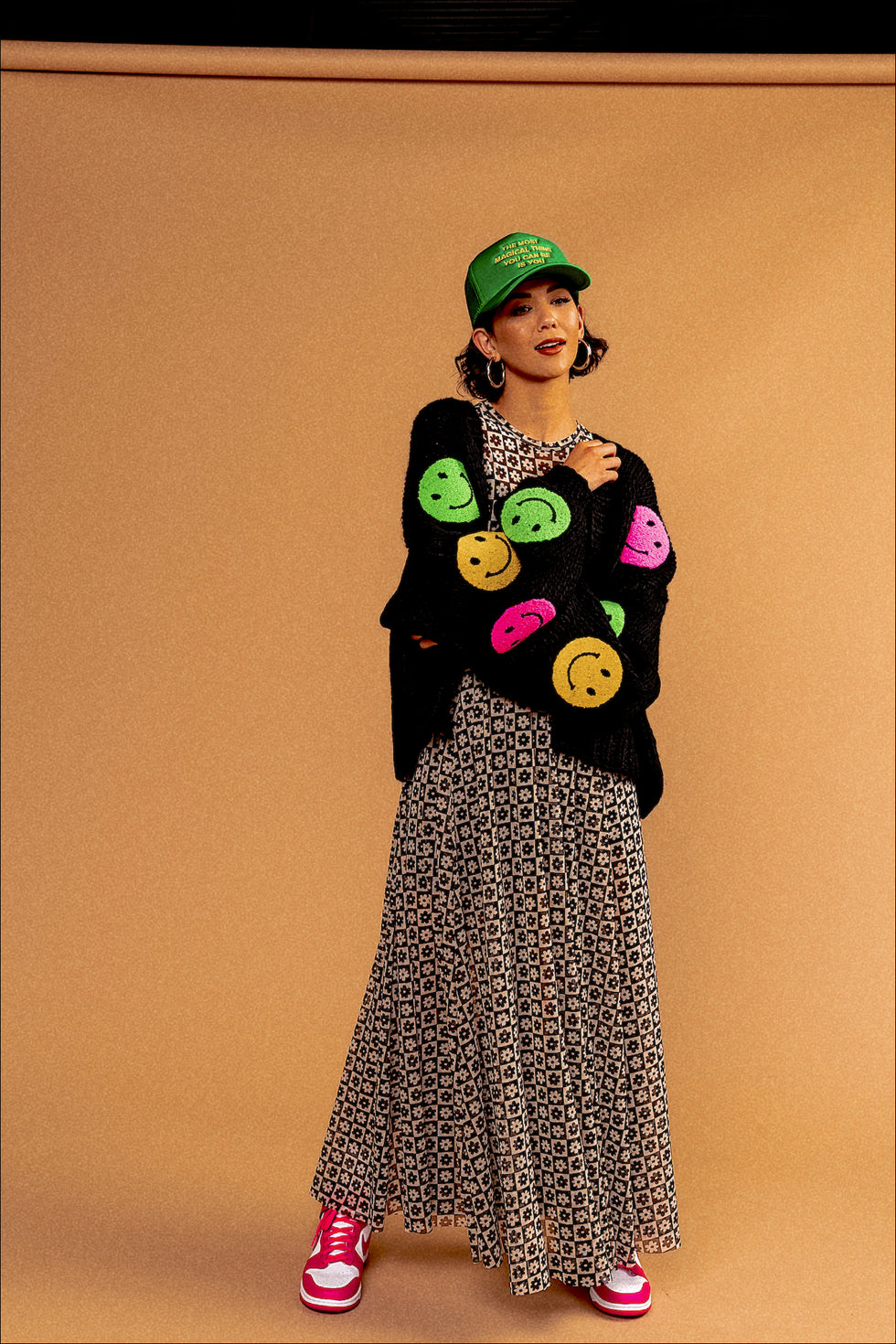 Visionary Hand Knit Smiley Cardigan Dressed in Lala