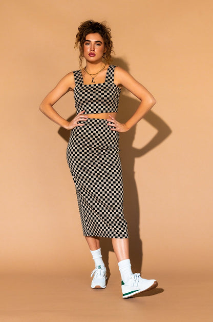 Looking Good Print Top + Skirt Set in Checkerboard