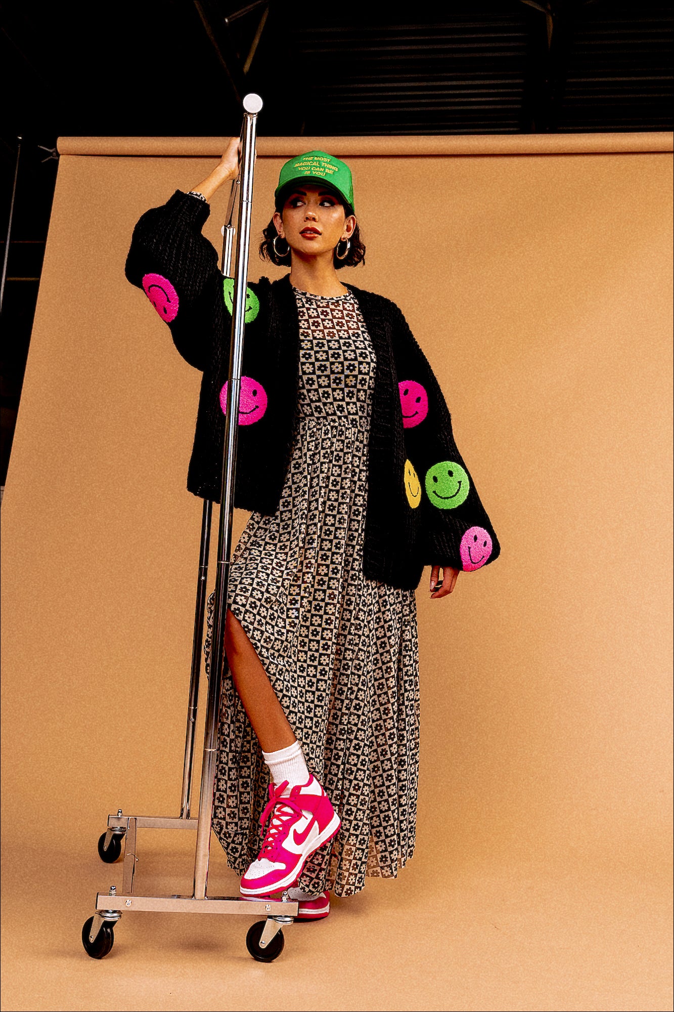 Visionary Hand Knit Smiley Cardigan Dressed in Lala