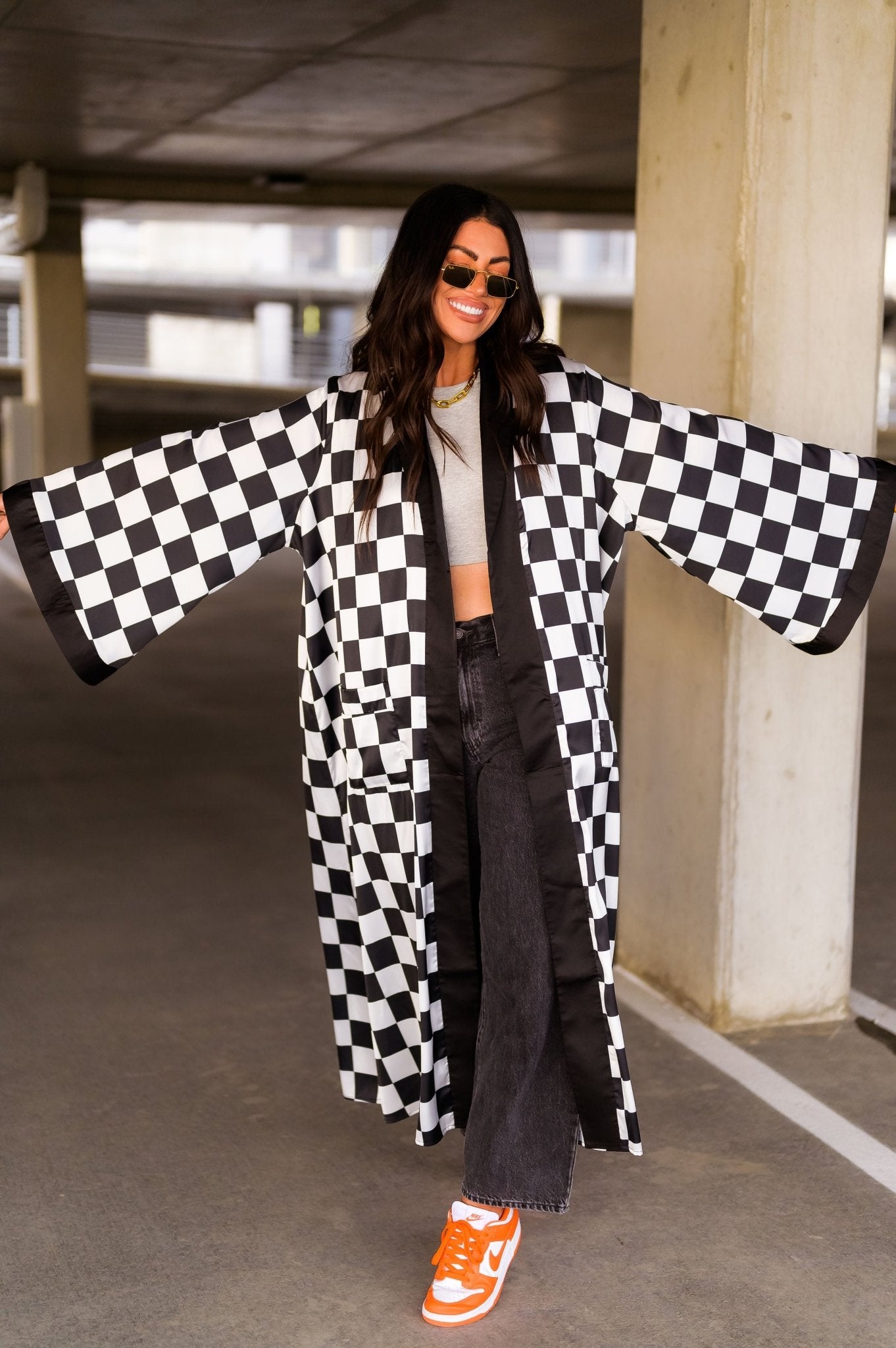 Good Karma Kimono in Checkerboard Dressed in Lala