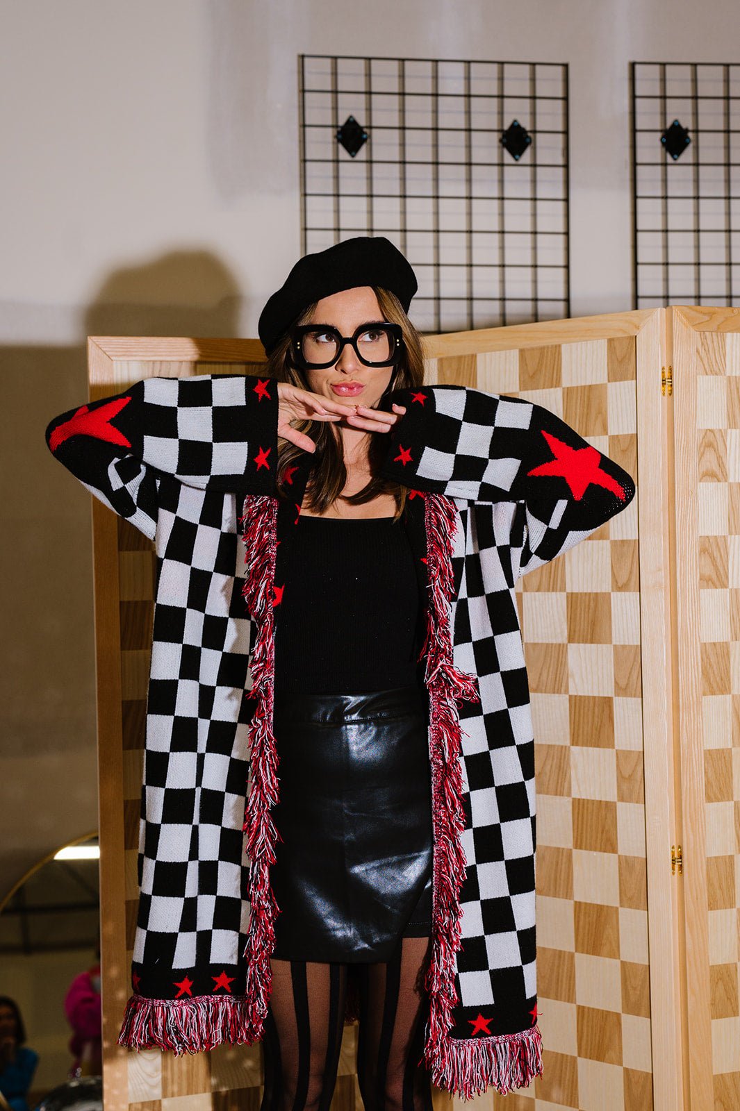 Legend Luxe Fringe Checkered Cardigan