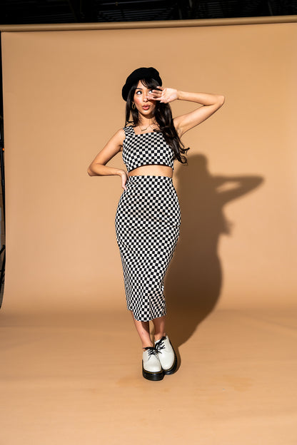 Looking Good Print Top + Skirt Set in Checkerboard