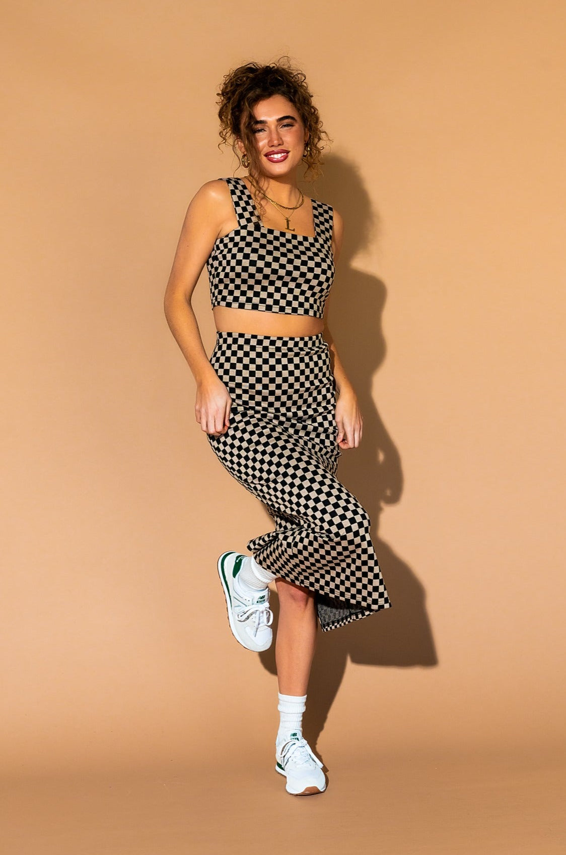 Looking Good Print Top + Skirt Set in Checkerboard