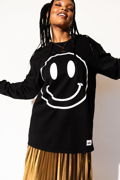 LALA LABEL: The World Needs Your Magic Groovy Oversized Long Sleeve Tee in Black + White - Dressed in Lala