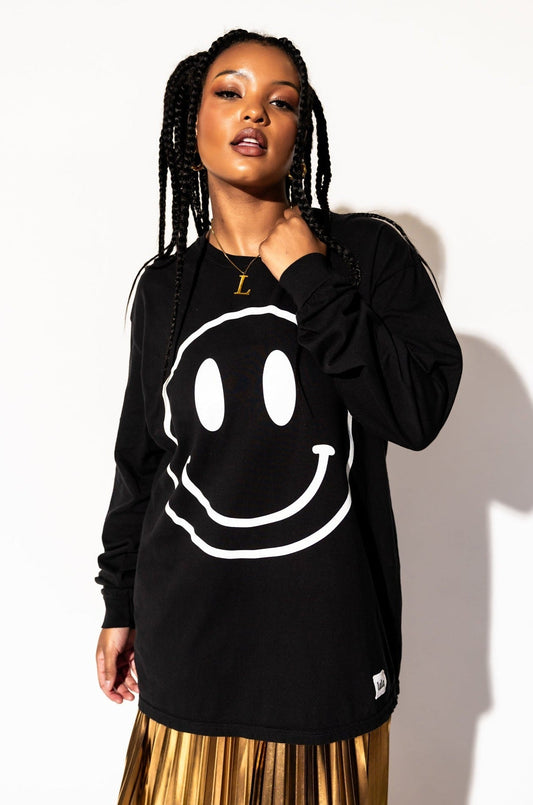 LALA LABEL: The World Needs Your Magic Groovy Oversized Long Sleeve Tee in Black + White - Dressed in Lala