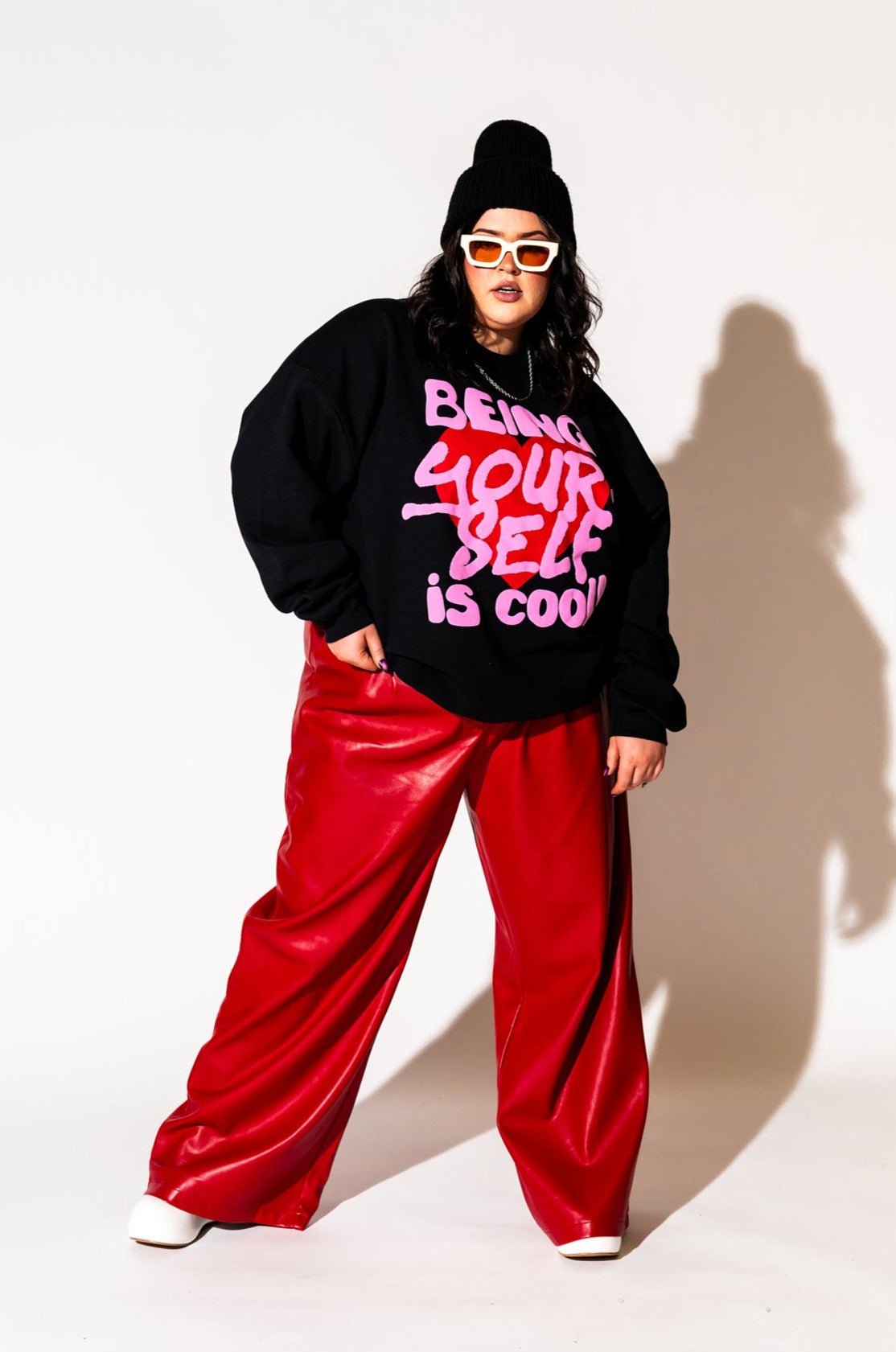 LALA ORIGINAL: Being Yourself is Cool Puff Print Pullover in Black - Dressed in Lala