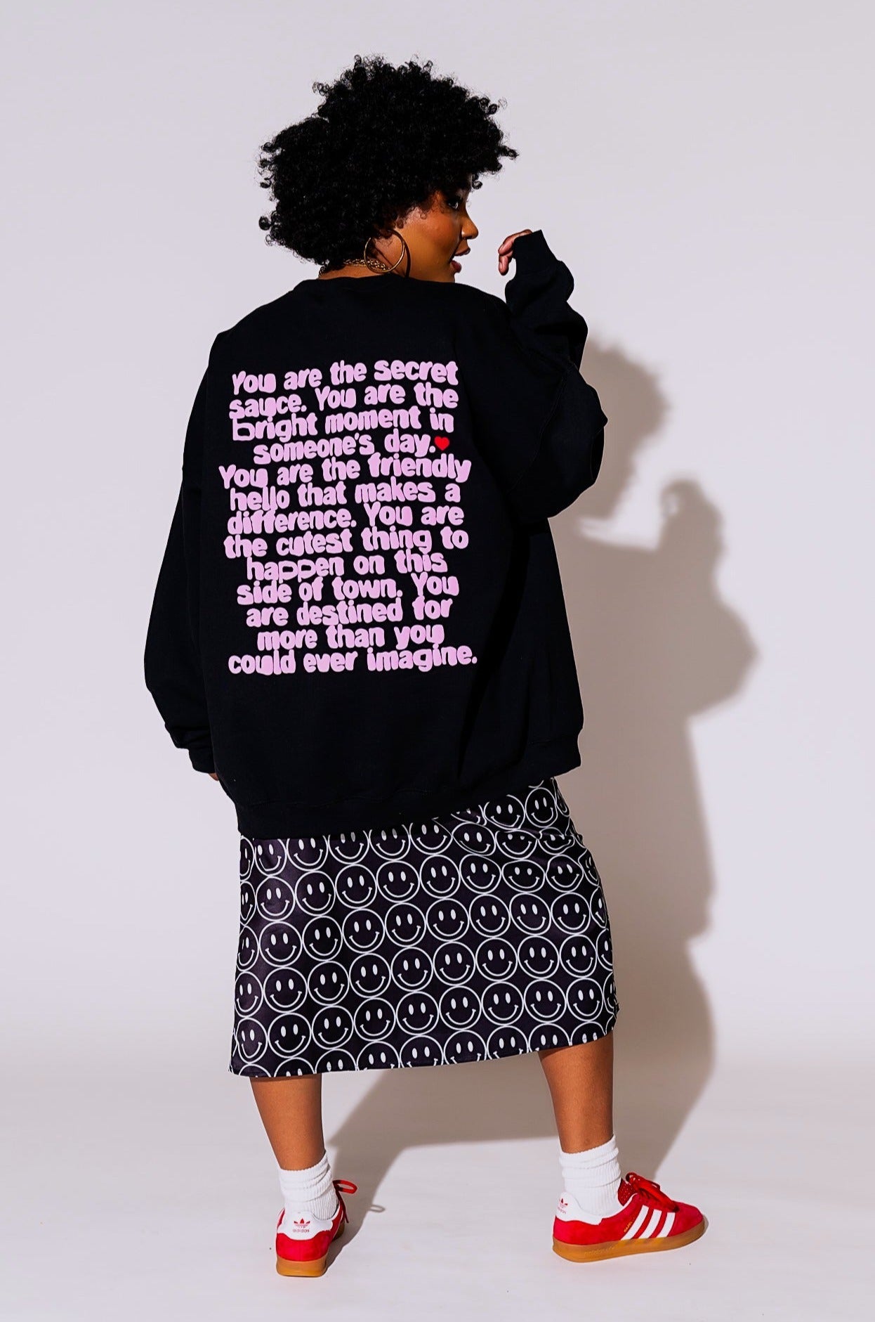 LALA ORIGINAL: Being Yourself is Cool Puff Print Pullover in Black - Dressed in Lala