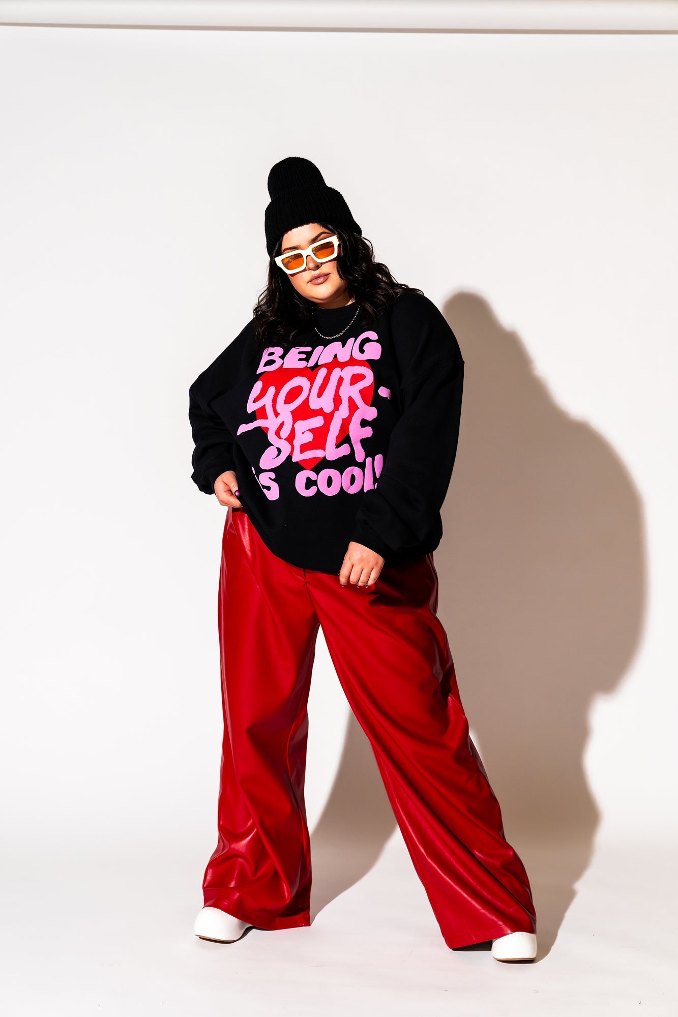 LALA ORIGINAL: Being Yourself is Cool Puff Print Pullover in Black - Dressed in Lala