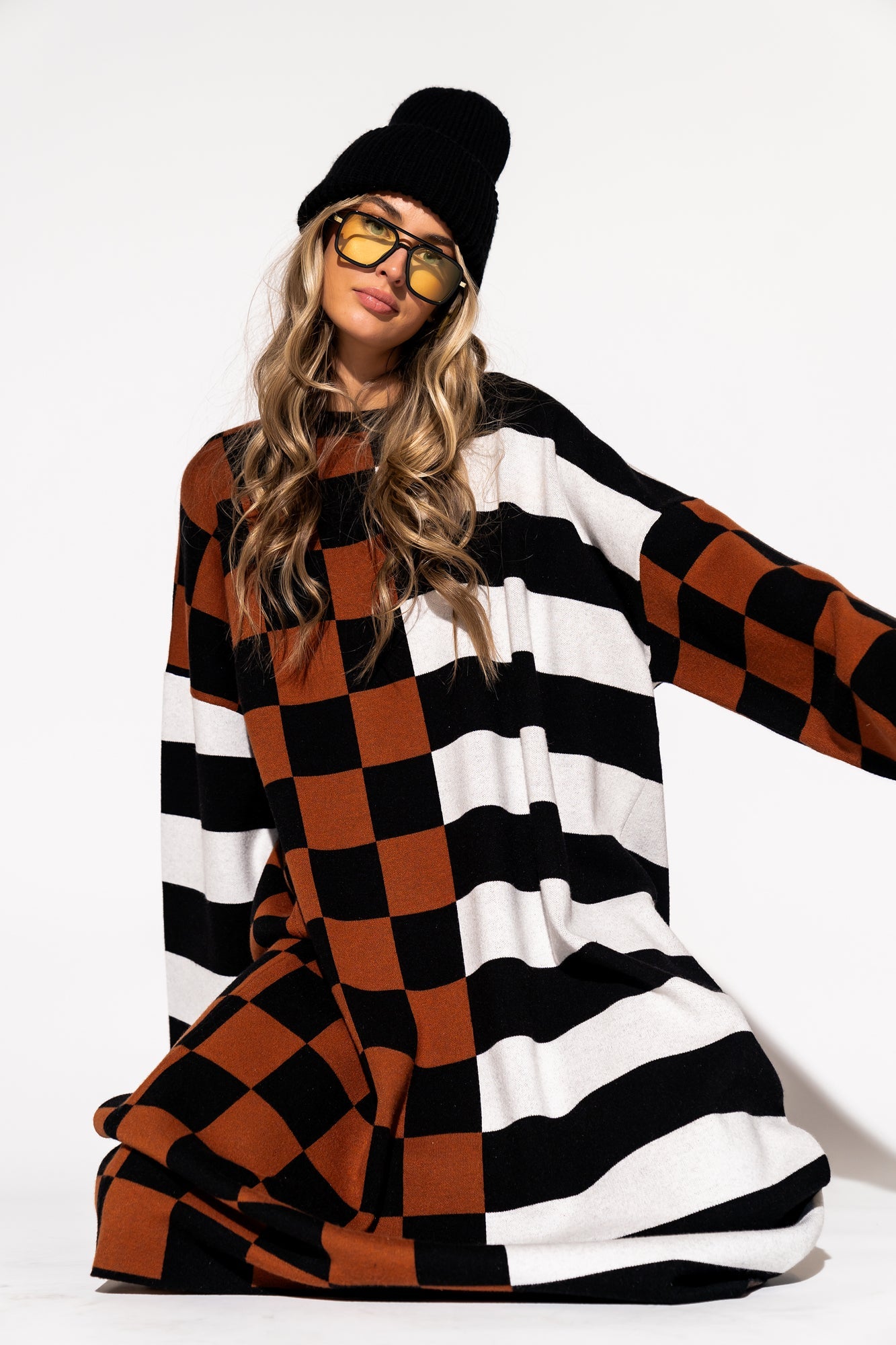 LALA ORIGINAL: Gimme More Half + Half Oversized Knit Dress - Dressed in Lala