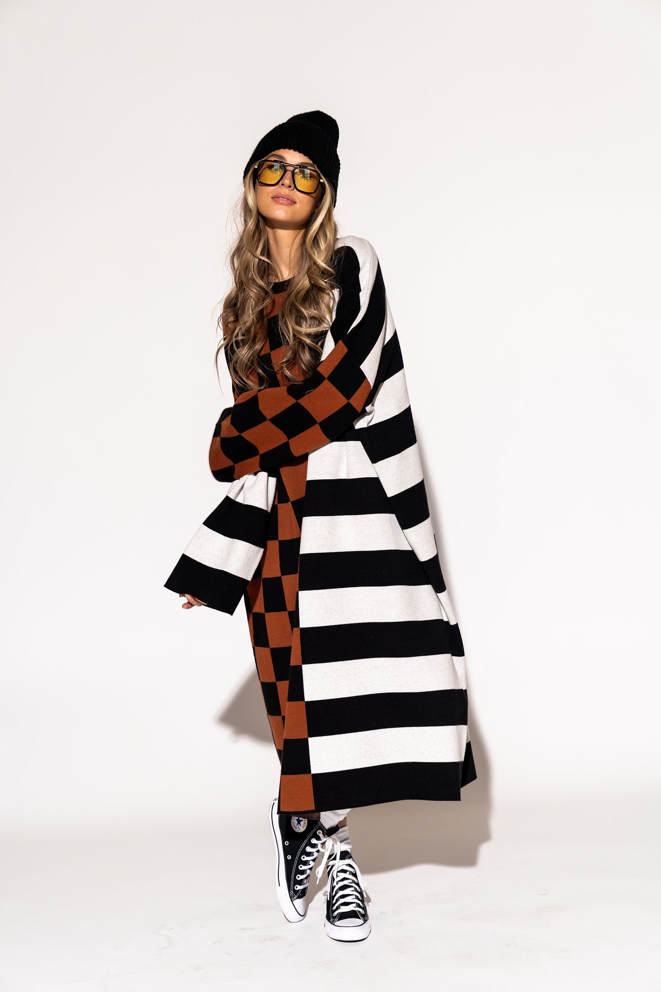 LALA ORIGINAL: Gimme More Half + Half Oversized Knit Dress - Dressed in Lala