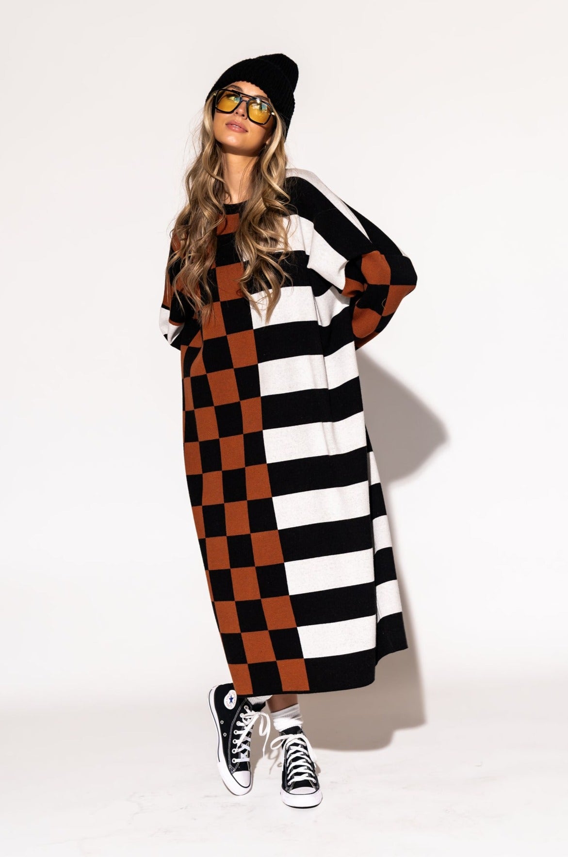 LALA ORIGINAL: Gimme More Half + Half Oversized Knit Dress - Dressed in Lala
