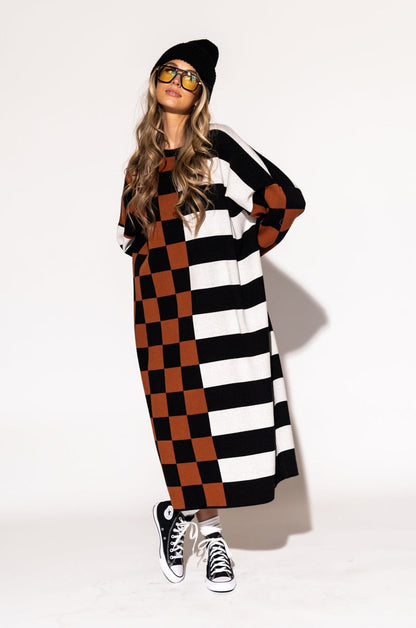 LALA ORIGINAL: Gimme More Half + Half Oversized Knit Dress - Dressed in Lala
