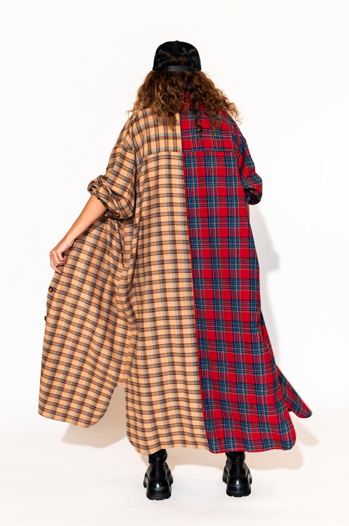 LALA ORIGINAL: Grunge Goddess Flannel Dress/Duster in Red + Tan - Dressed in Lala