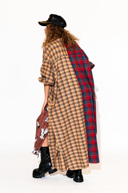 LALA ORIGINAL: Grunge Goddess Flannel Dress/Duster in Red + Tan - Dressed in Lala