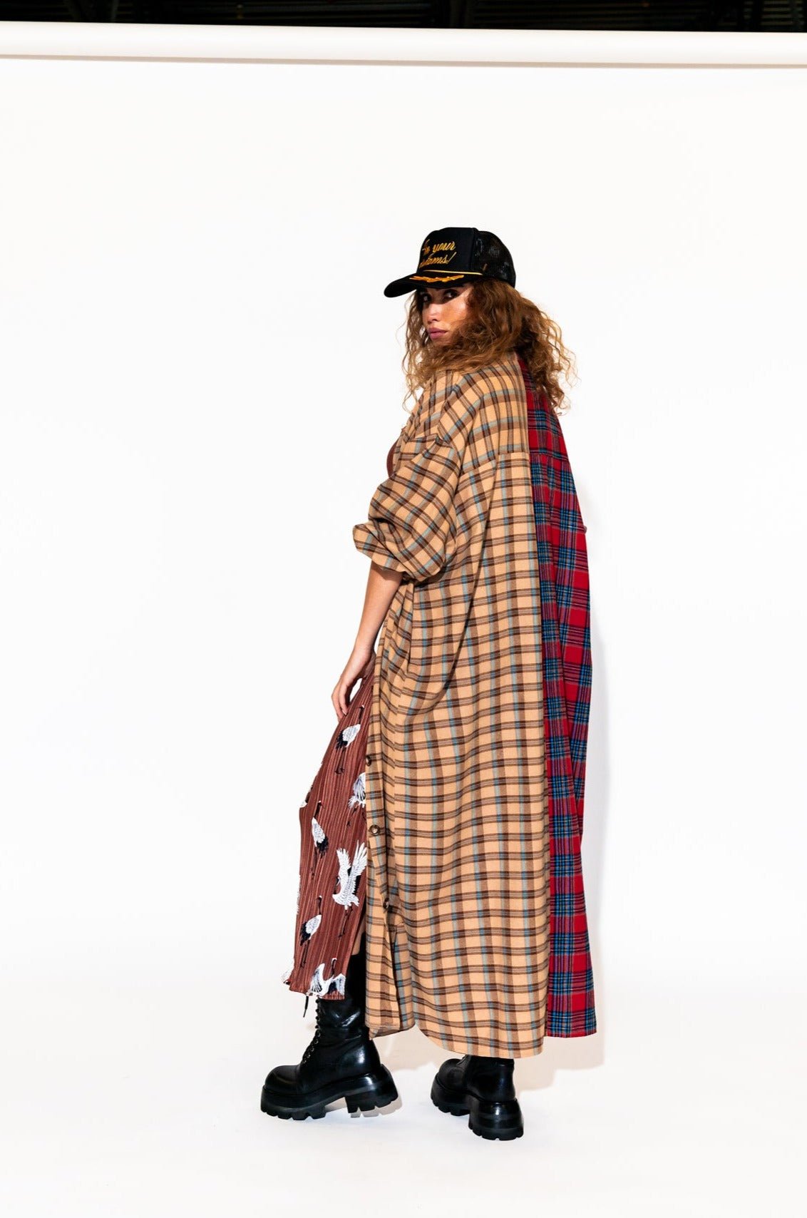 LALA ORIGINAL: Grunge Goddess Flannel Dress/Duster in Red + Tan - Dressed in Lala