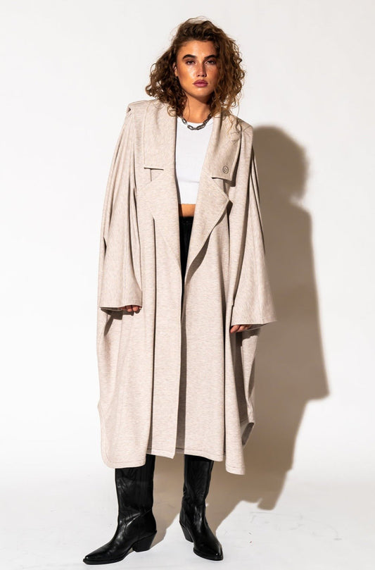 LALA ORIGINAL: Icon Status Drape Cape in Oatmeal - Dressed in Lala