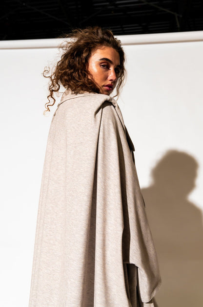 LALA ORIGINAL: Icon Status Drape Cape in Oatmeal - Dressed in Lala