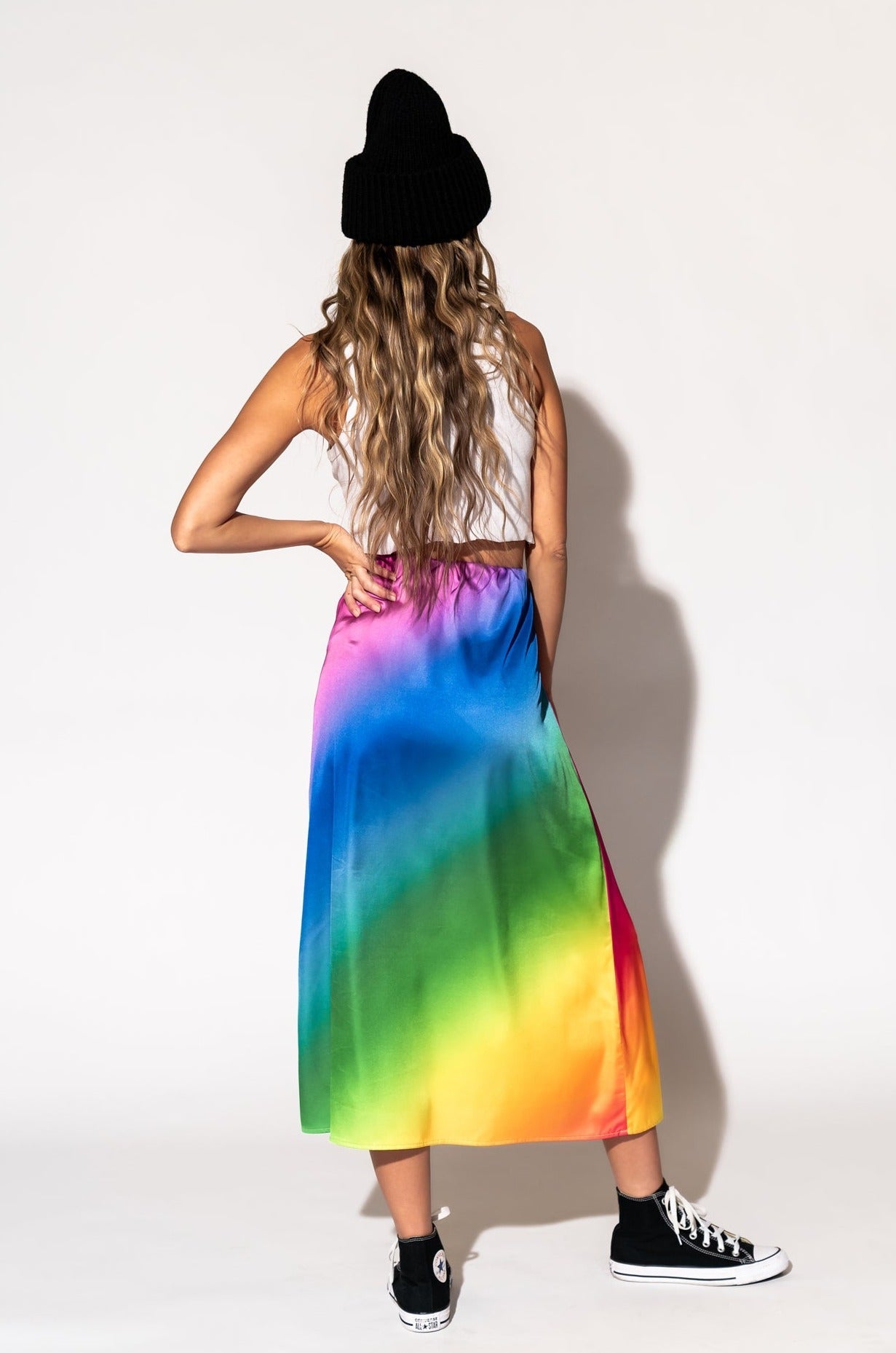 Prismatic Rainbow Midi Skirt Dressed in Lala Original