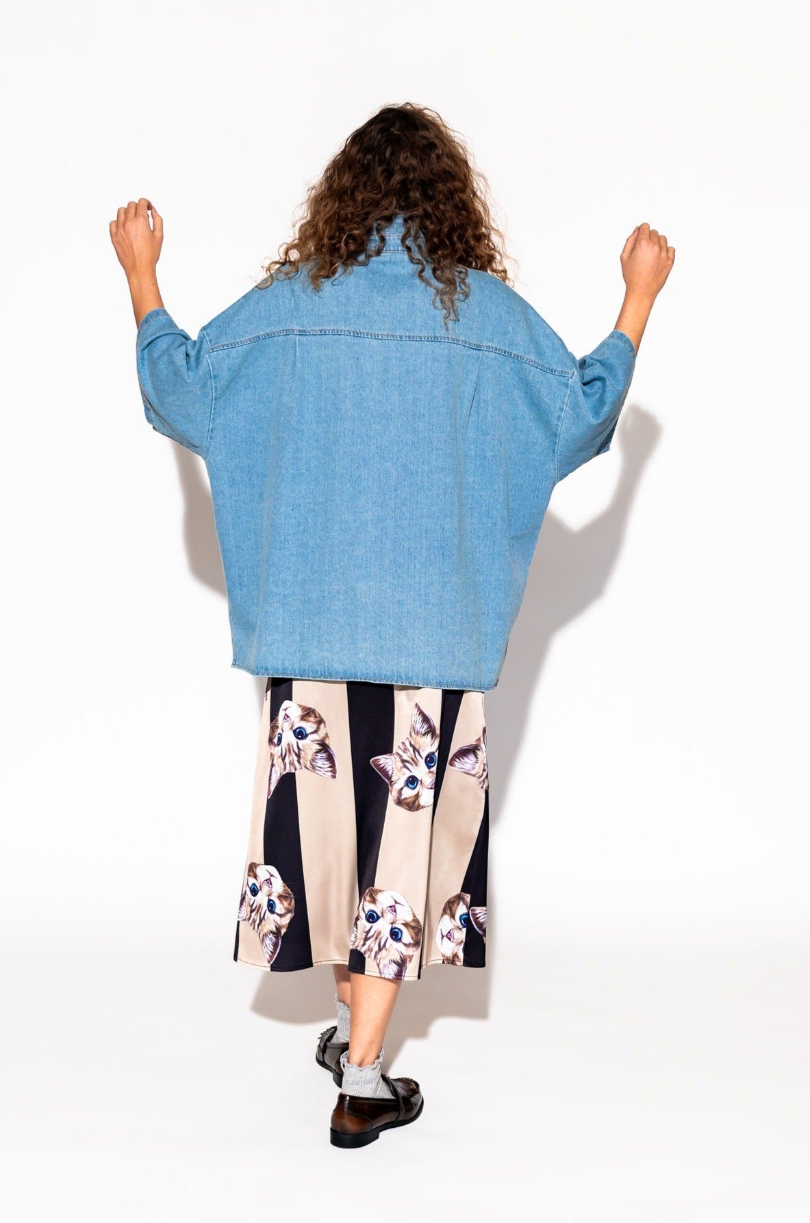 LALA ORIGINAL: Let Them Talk Oversized Denim Button Up in Vintage Blue - Dressed in Lala