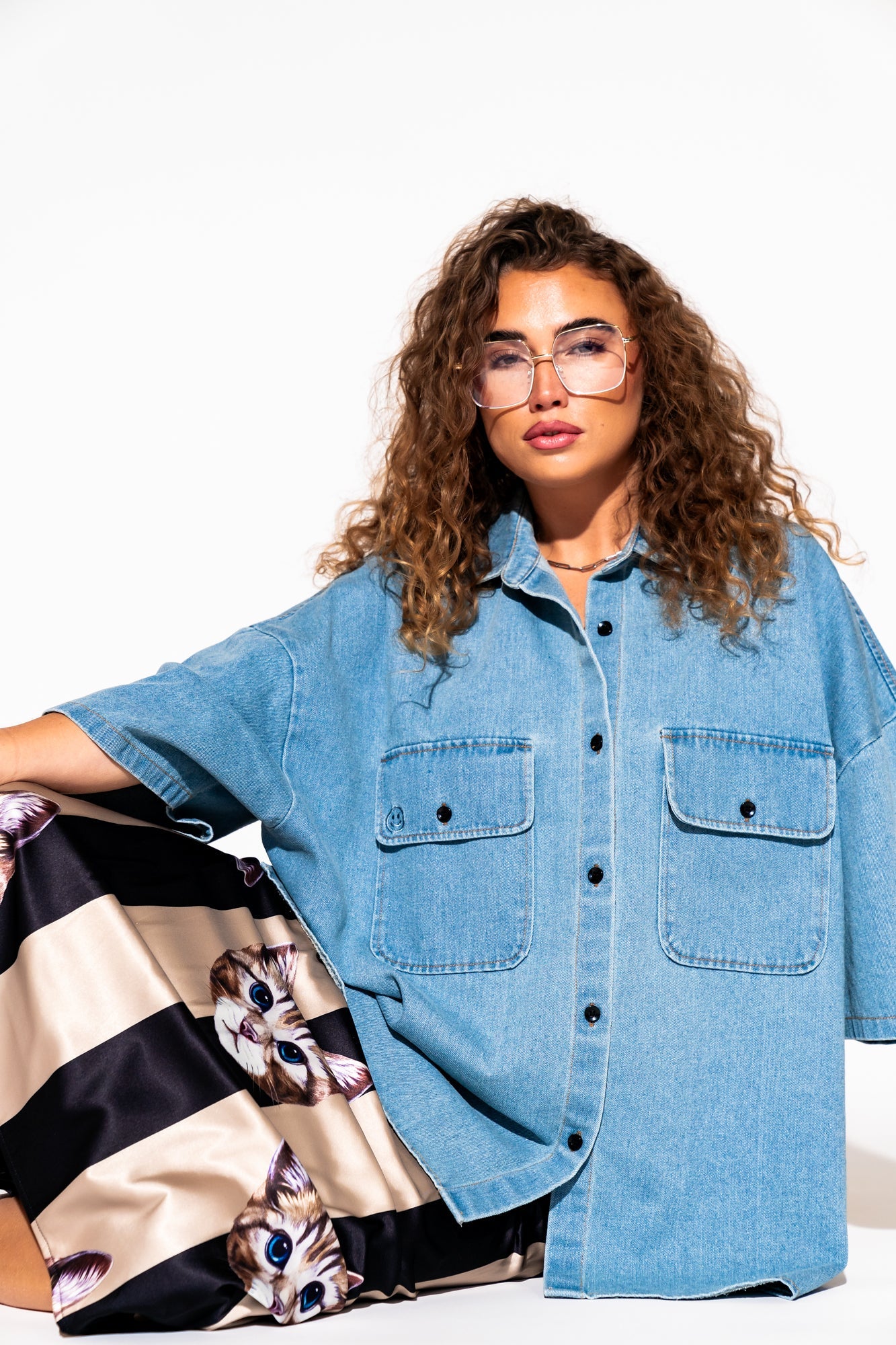 LALA ORIGINAL: Let Them Talk Oversized Denim Button Up in Vintage Blue - Dressed in Lala