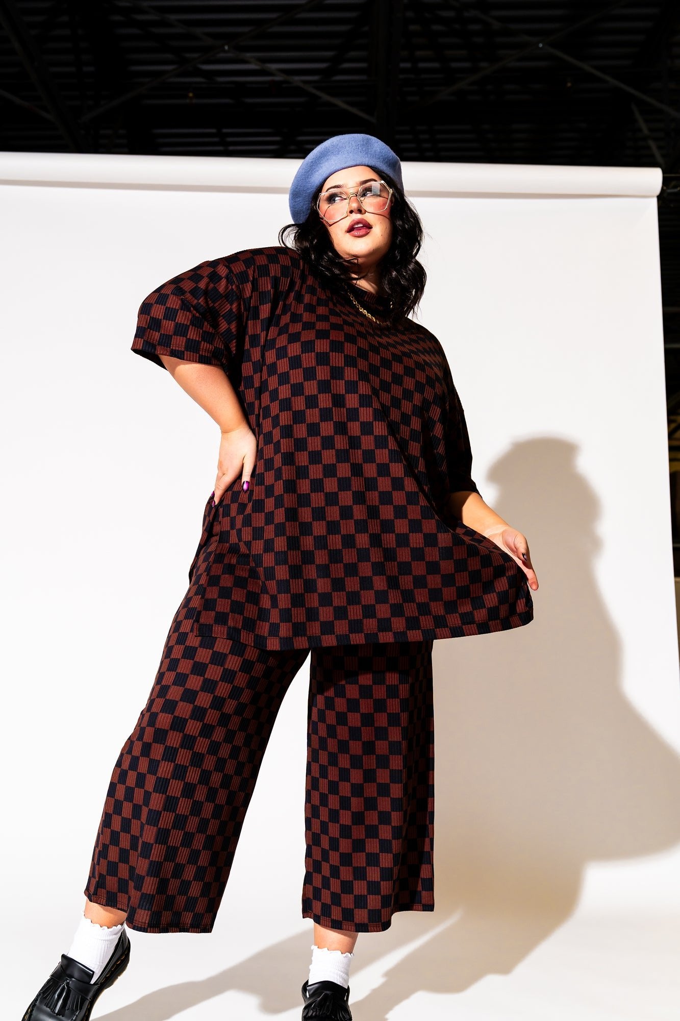 Lex Ribbed Checkerboard Playsuit in Black + Mocha Dressed in Lala